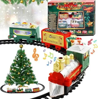 Image de Train de Noël électrique avec lumières et sons - Décorations de Noël pour village - Train de Noël décoratif pour le sapin