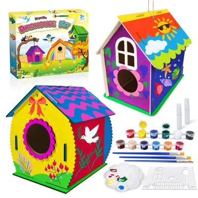 Produktbild von Holz Vogelhaus Bausatz DIY Set 2 Stück Bastelset für Kinder zum Bauen und Malen