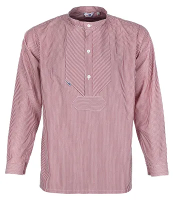 Produktbild von modAS Uni Fischerhemd Sommer Langarm-Shirt mit Stehkragen - Gestreiftes Hemd im Finkenwerder-Stil in Rot-Weiß Größe Damen 56 – Herren 62