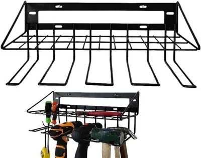 Productafbeelding van Gereedschap Organizer - Boor Plank - Werkplaats Inrichten - Wandmontage Metaal - 13x20x13 cm - Zwart