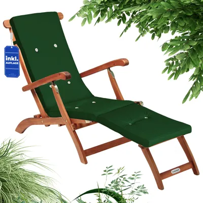 Produktbild von CASARIA® Sonnenliege Set Klappbar Holz inkl. Polster Grün Wetterfest 160kg Belastbar Akazie Rückenlehne Verstellbar FSC®-zertifiziert Balkon Garten Liege 169x54cm