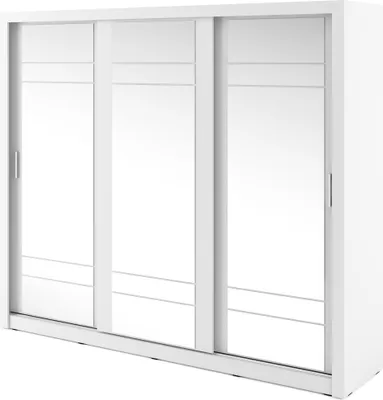 Produktbild von Furniture24 Schwebetürenschrank Kleiderschrank AR-02 ARTI Garderobenschrank Schiebtür Schiebeschrank mit Spiegel Weiß Matt, 180 cm breit