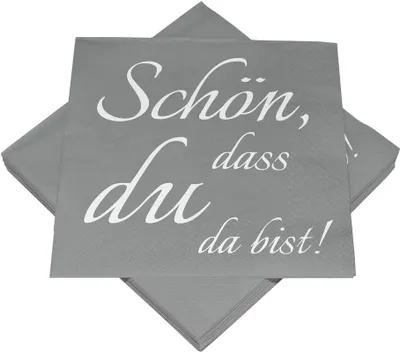 Obrázok produktu pre 20 servítok sivá farba „Schön, dass Du da bist“ (Som rád, že si tu) 33 x 33 cm