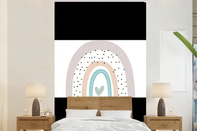 Produktbild von MuchoWow® Fototapete für Wohnzimmer oder Schlafzimmer Wandtapete Vinyl Motivtapete Regenbogen - Herz - Pünktchen - Kinder - Kinder - 600x400 cm - Kindertapete - Vinyltapeten