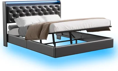 Obrázok produktu pre Hydraulická čalúnená manželská posteľ Fortuna Lai 140x200 cm s úložným priestorom, LED osvetlením, nabíjacou stanicou USB a čelom - funkčná posteľ bez matraca