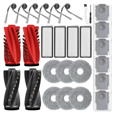 Produktbild von 28 Stück Zubehörset für Roborock Qrevo Curv/Qrevo Edge / S5V Saugroboter mit 2 Paar Hauptbürsten 6 Wischtücher 4 Filtern 6 Staubbeuteln 6 Seitenbürsten 1 Reinigungsbürste 1 Schraubendreher | Roborock Saugroboter Ersatz