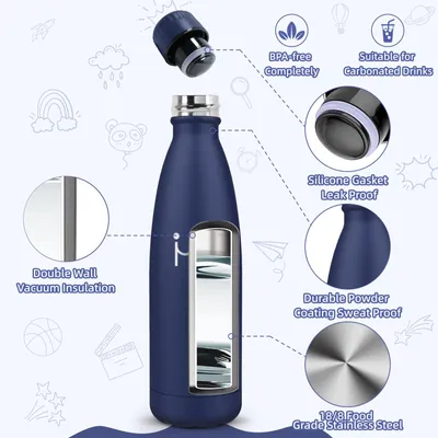 Produktbild von Trinkflasche Edelstahl 500ml für Kinder, Vakuumisoliert, Thermosflasche