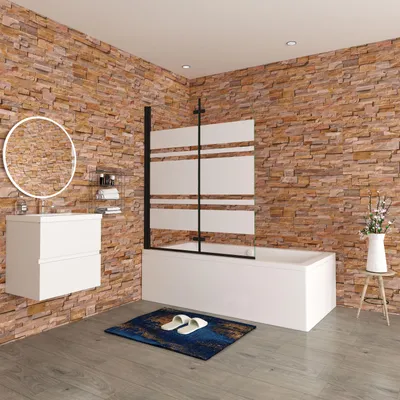Produktbild von AICA 120x140cm Schwarze Faltwand 2 teilig Badewanneaufsatz Duschwand Badwannenfaltwände 6mm Nano ESG