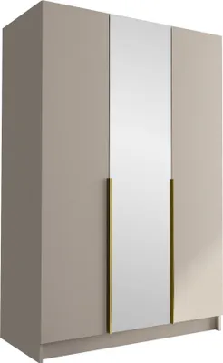 Produktbild von MIRJAN24 Kleiderschrank Calia II, Schlafzimmer, mit Spiegel, Drehtürenschrank, mit Kleiderstange, Modern, Garderobenschrank, Metallgriffe (Farbe: Cashmere / Cashmere + Gold)