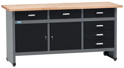 Produktbild von Küpper Werkbank 12179, 170x84x60 cm, 6 Schubladen, 2 Türen, 300 kg Traglast, 30 mm massive Buchenarbeitsplatte
