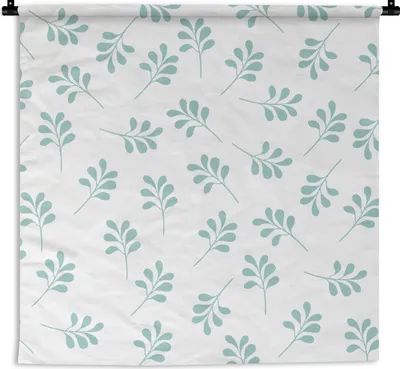 Produktbild von MuchoWow® Wandteppich Wandbehang Blätter - Muster - Blau 120x120 cm Tapisserie Dekoration Wandtuch - Modern - Baumwollgewebe
