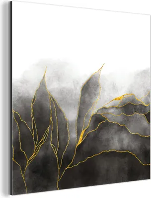 Produktbild von MuchoWow Wanddekoration Metall Metallbild Wandkunst 50x50 cm Marmor - Schwarz - Gold - Luxus - Marmoroptik MuchoWow Aluminium Gemälde - Alubild - Industrial