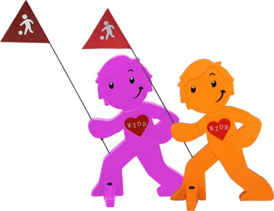Produktbild von StreetBuddy - Warnfigur, Warnaufsteller, Warnschild für Kindersicherheit 2er Set (Magenta / Orange)