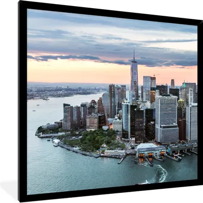 Produktbild von MuchoWow® Gerahmtes Poster Luftaufnahme von New York 40x40 cm - Poster mit Schwarzem Bilderrahmen Wandposter Rahmen Foto Bilder - Mit Rahmen - Wanddekoration Schlafzimmer