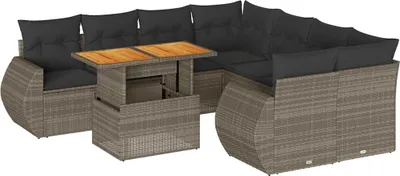 Produktbild von vidaXL 9-tlg. Garten-Sofagarnitur mit Kissen Grau Poly Rattan