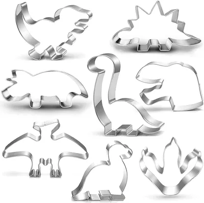 Produktbild von Dinosaurier Ausstecher keksausstecher Set-8-teilig-Trex, Brontosaurus, Spinosaurus, Brachiosaurus, Triceratops, Dinosaurier Kopf Fu?abdruck, Dinosaurier Pl?tzchen Ausstecher fš¹r Kinder Dino Party