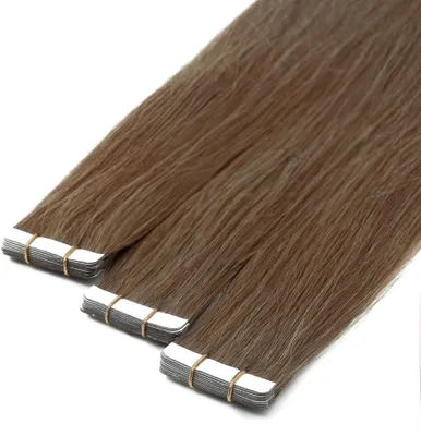 Image de hair2heart Premium Tape Extensions cheveux humains lisses - 10 bandes 2.5g 60cm 7/1 blond moyen cendré