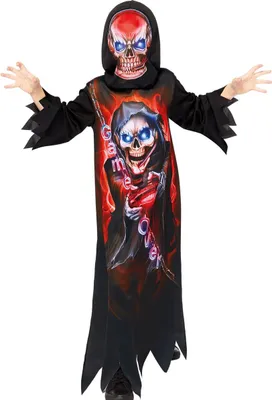 Sensenmann Kostüm Halloween Game Over mit Maske für Kinder von Vorne