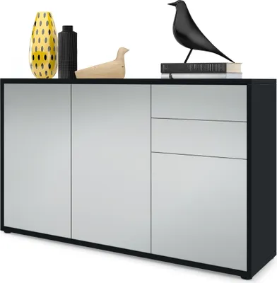 Produktbild von Vladon Sideboard Ben V3, Kommode mit 3 Türen und 2 Schubladen, Schwarz matt/Hellgrau Seidenmatt (117 x 74 x 36 cm)