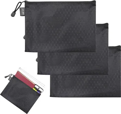 Produktbild von 3 Stück Dokumententasche A5 Wasserdicht Oxford-stoff Geldtaschen Banktasche Schwarz 24 x 18cm Geldtasche Bankmappe mit Reißverschluss Dokumente Geldmappe Gross Brieftasche für Schule Business Haushalt