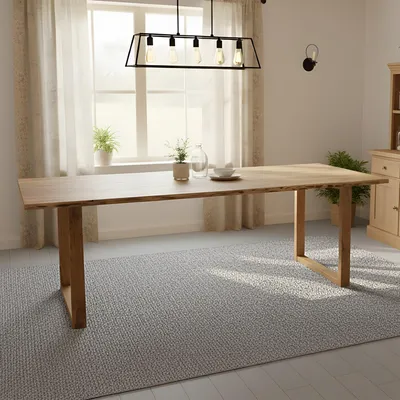 Produktbild von Esstisch Graz | 300 x 100 cm | Akazienholz massiv | Farbe: Natur | echte Baumkante | U-Gestell Holz | pflegeleichter Esszimmertisch/Baumkantentisch/Küchentisch
