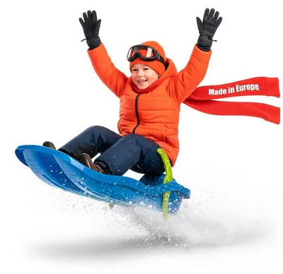 Productafbeelding van BigDean Kinderslee. Blauwe kunststof slee met rem en trekkoord
