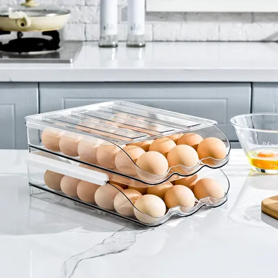 Produktbild von (2 Schichten) Kühlschrank-Eierhalter mit großem Fassungsvermögen, Eier-Organizer-Behälter mit Deckel und Kühlschrank-Eierbehälter