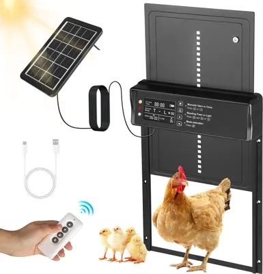 Produktbild von Automatische Hühnerklappe, Hühnerklappe Türöffner, Solarenergie Automatische Hühnerklappe, Türöffner Hühnerstall, wasserdicht, mit Fernbedienung