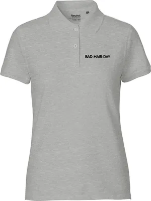 Produktbild von Huuraa Damen Polo Shirt Bad Hair Day Schriftzug L Sport Grey Bio Baumwolle Fairtrade Poloshirt Geschenkidee