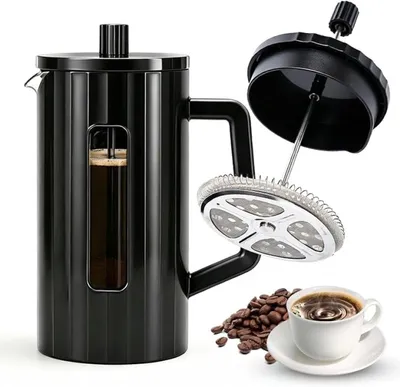 Produktbild von PromoHome® French Press 1 Liter Kaffeebereiter, Edelstahlfilter und hitzebeständiges Glas, spülmaschinenfest, BPA-frei