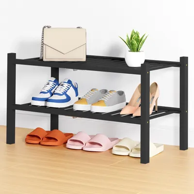 Imagen del producto de Estante de zapatos de bambú de dos niveles