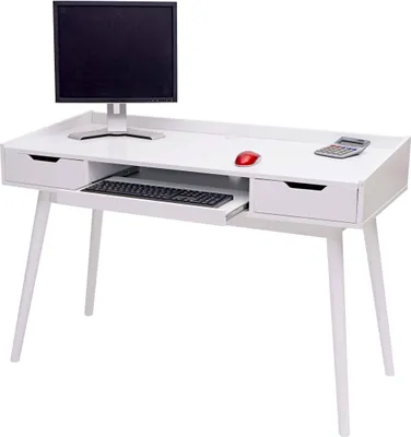 Obrázok produktu pre Písací stôl HWC-A70b, kancelársky počítačový stôl, MDF 120x55cm ~ biely
