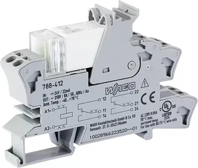 Produktbild von WAGO Relaismodul;Eingangsnennspannung DC 24 V;2 Wechsler;grau 788-412