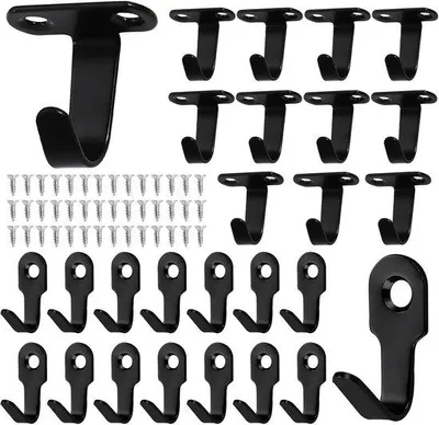 Image de Crochets noirs pour murs et plafonds, lot de 27, robustes