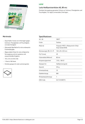 Productafbeelding van Leitz 33817 - Foliohouder, 80 micron, voor A5-formaat, 100 stuks