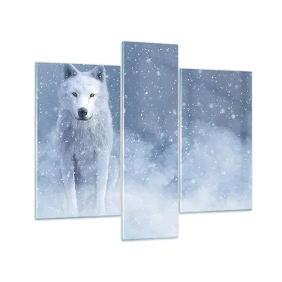 Produktbild von Bilder auf glas - 3 Teile - Weiß Wolf Schnee - 95x80cm - Glasbilder - Wandbilder - Bilder - zum Aufhängen bereit - Wanddekoration aus Glas - Glas Bilder - Wandbild auf Glas - GCB95x80-5006