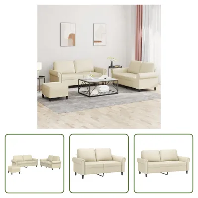 Produktbild von The Living Store 3-tlg. Sofagarnitur mit Kissen Creme Kunstleder