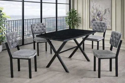 Immagine prodotto di Tavolo con 4 sedie, stile moderno, colore nero, nuovo, forma rettangolare