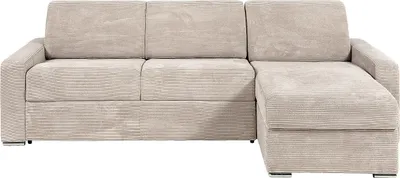 Produktbild von Reversibles Ecksofa mit Schnellbettfunktion - Cord - Beige - Liegefläche 160 cm (breite Latten) - Matratze 14 cm - CALITO