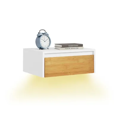 Produktbild von SoBuy Nachttisch hängend mit abnehmbarem Bewegungssensor Licht & Schublade Schwebender Nachtschrank für Schlafzimmer Wohnzimmer oder Flur FBT174-E-WN