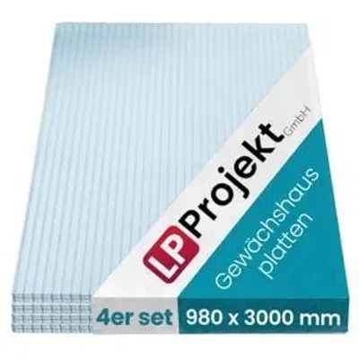Obrázok produktu pre LP Projekt Plast 4x dvojstenné dosky z polykarbonátu, 16/20-98 x 300 cm (11,76 m²), číre a odolné voči UV žiareniu, extra pevné, viacvrstvové dosky na strechu