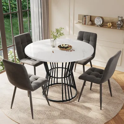 Produktbild von Sweiko Weiß mit metallbein (1 stück), küchentisch, stabiler metallrahmen, moderne marmor - Oder esstische, frühstückstisch - und frühstückstisch restaurant, schwarz