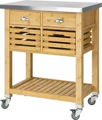 Produktbild von Famanu Servierwagen mit Edelstahl-Arbeitsplatte - Bamboowagen