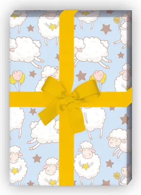 Produktbild von Lustiges Schäfchen Geschenkpapier mit Sternen, hellblau - G11879, 32 x 48cm