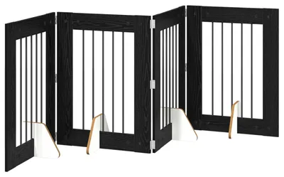 Produktbild von vidaXL Klappbares Hundetor mit Ständern 4 pcs Schwarze Eiche 241 cm