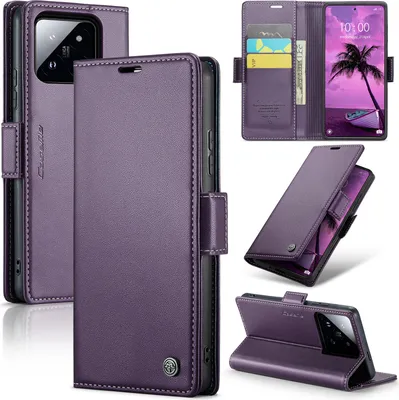 Immagine prodotto di Xiaomi 14 Pro Case, custodia in pelle portafoglio carta cover protettiva con funzione stand per Xiaomi 14 Pro viola