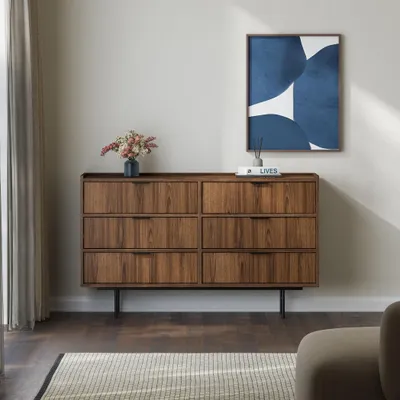 Produktbild von BEAUTYSOFA | Kommode EVRON 150 cm, Sideboard mit 6 Schubladen, Wohnzimmerschränke Braun Walnuss