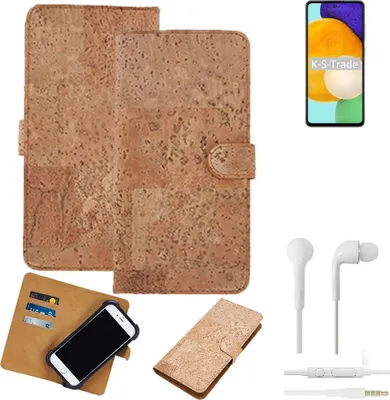 Produktbild von K-S-Trade Hülle kompatibel mit Samsung Galaxy A52 5G + in ear Kopfhörer Kork Handyhülle Cover  Schutzhülle TPU Case Bumper in Hellbraun, (1x)