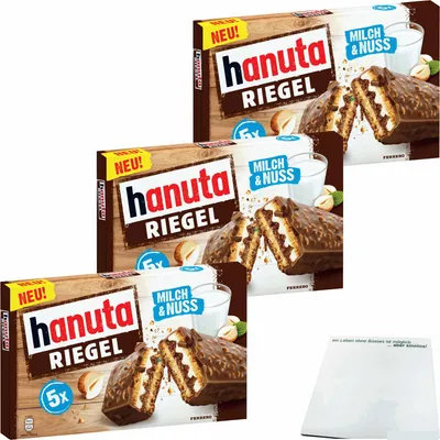 Produktbild von hanuta Riegel Milch & Nuss im 3er Set (15x34,5g) + usy Block