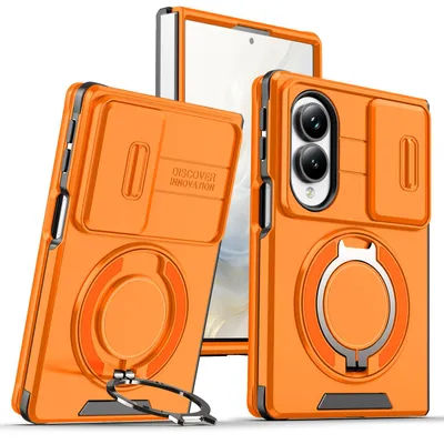 Produktbild von Handyhülle für Samsung Galaxy Z Fold 8 Dual-Layer Stoßfest Militär Hülle mit Dia Kameraschutz, Magnetisch Ring Ständer Orange